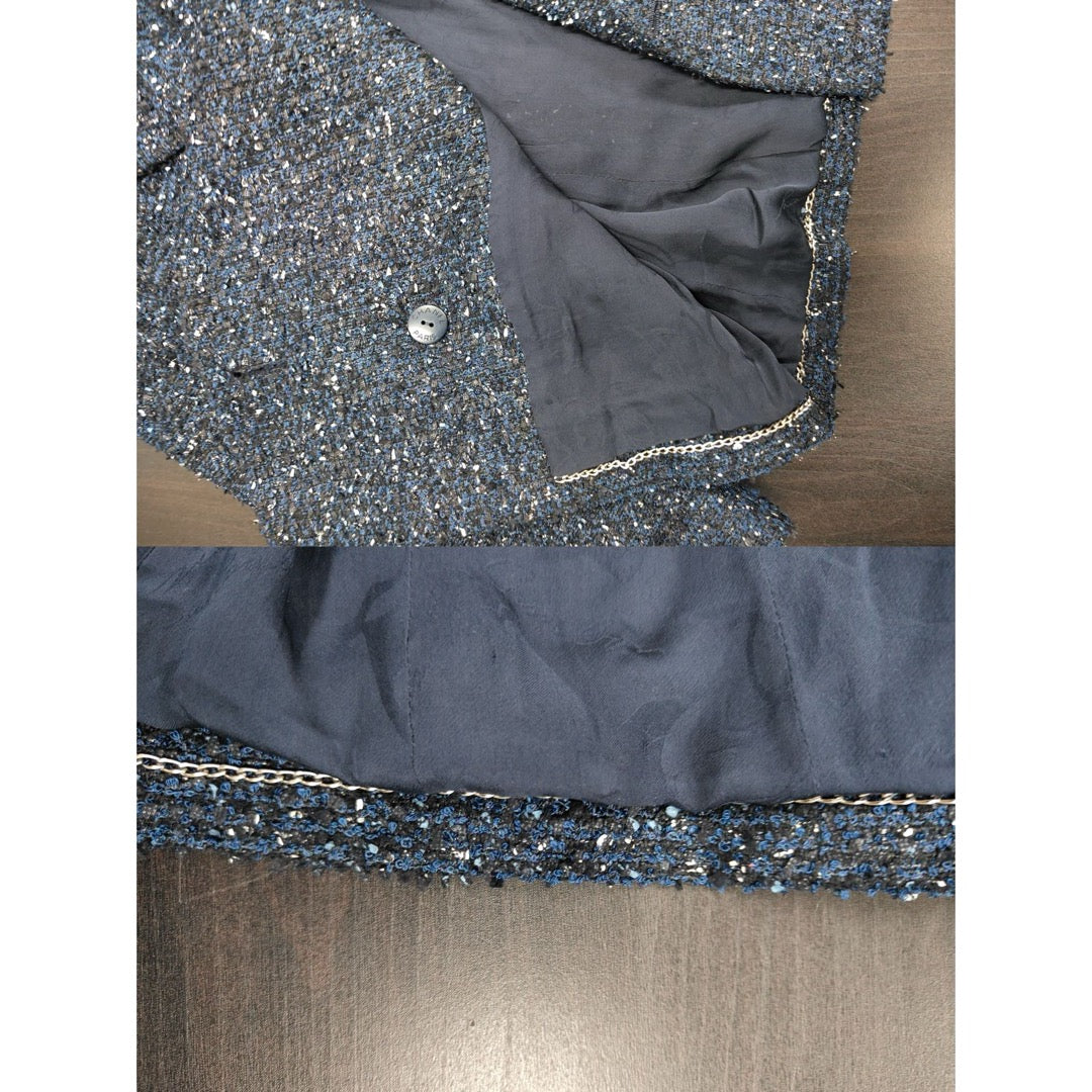 Very Good ( Rank A) ｜ CHANEL 12P Acrylic Embroidery Dark Blue Coat 38 Size｜W25102110