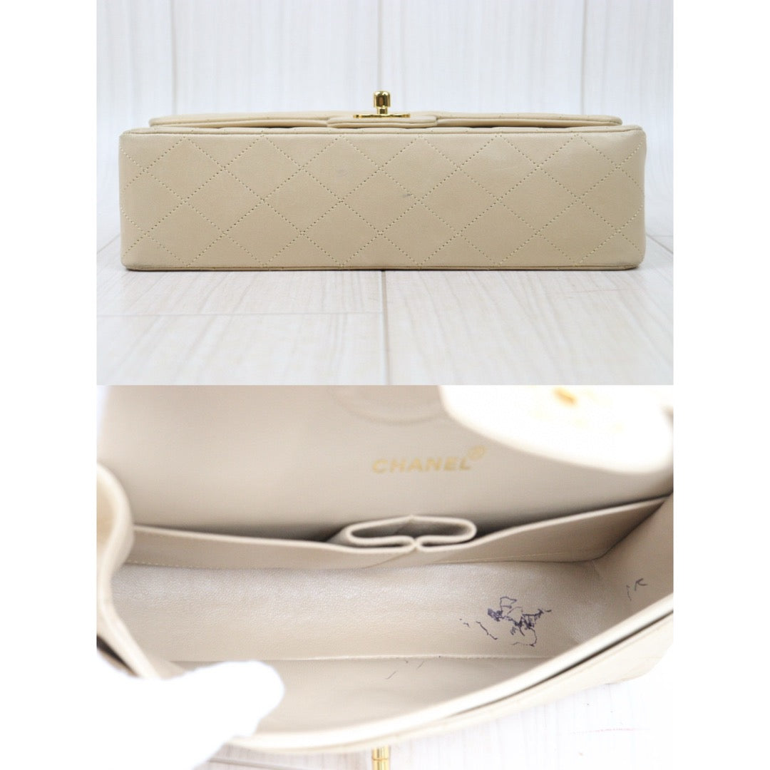 Good ( Rank AB)｜ CHANEL  Lamb Skin Beige Double Flap 25 Shoulder Bag Made in 1991-1994 Year ｜P24122006