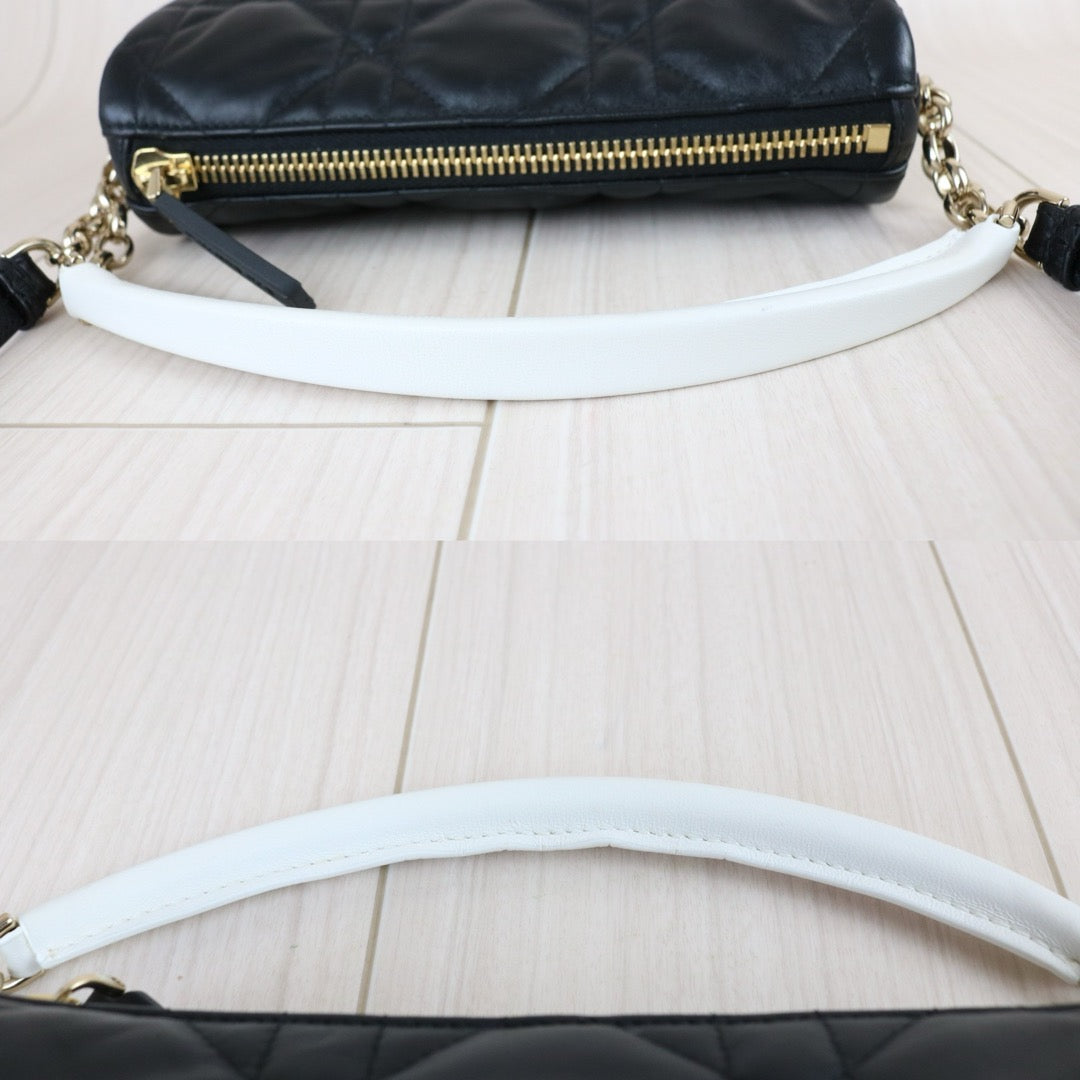 Include Entrupy Certificate of Authenticity｜Very Good ( Rank A) ｜  Dior Lady Dior Lamb Skin Vibe Hobo In Cannage Pattern Handbag  Shoulder Bag Black ｜Z26091607