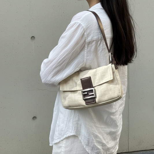 Include Entrupy Certificate of Authenticity｜Good ( Rank AB)｜ FENDI Zucca Mamma Baguette Shoulder Bag Beige｜26052602
