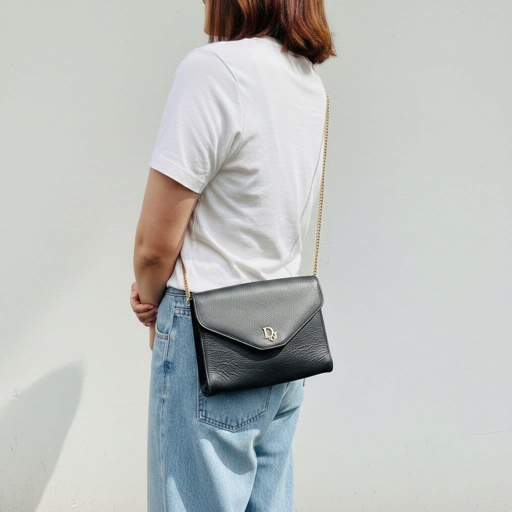 Include Entrupy Certificate of Authenticity｜Good ( Rank AB)｜ Dior  Vintage Chain Shoulder Bag Navy Blue｜26041606