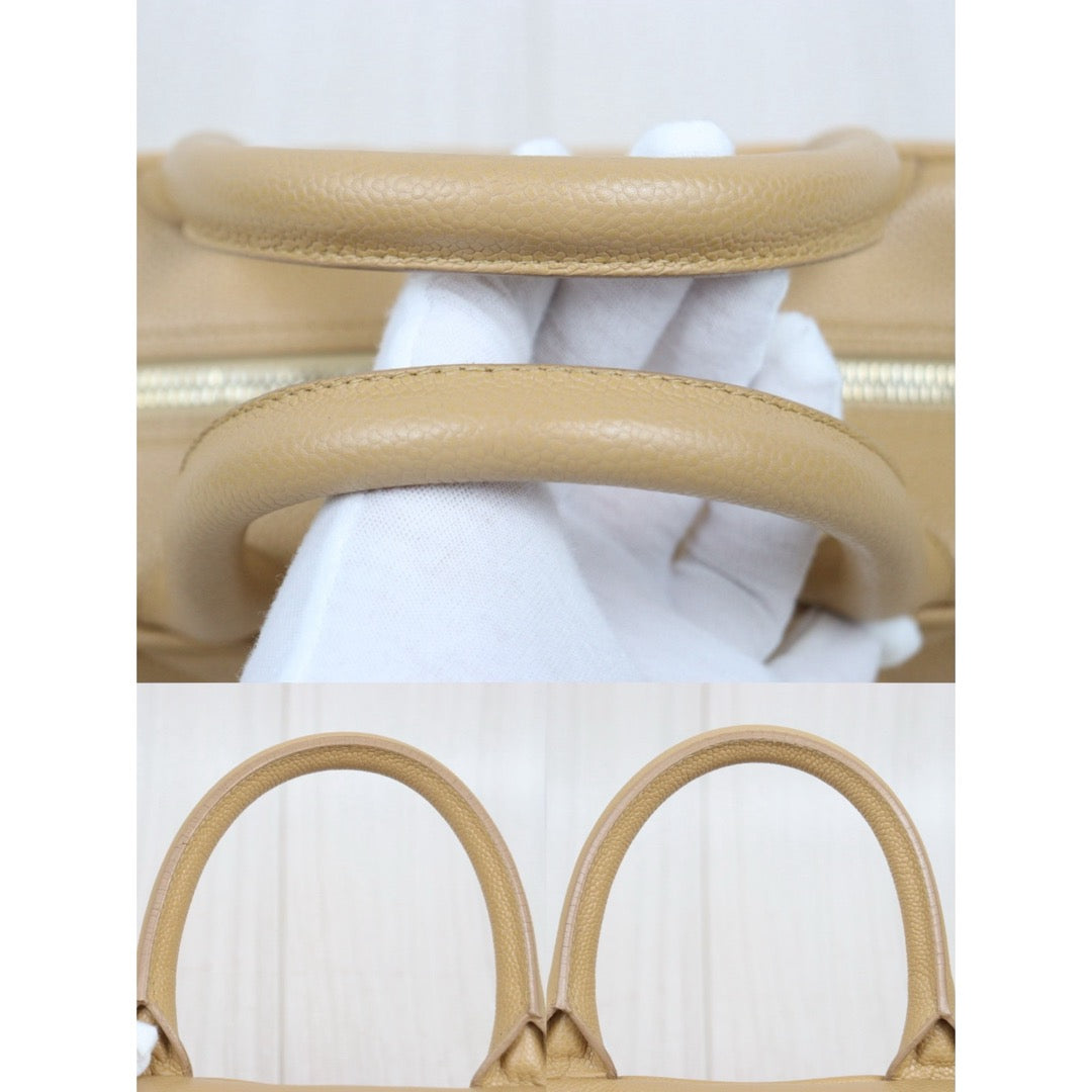 Good ( Rank AB)｜ CHANEL Caviar Skin  Calf Leather Bowling Hand Bag Beige Made In 2004～2005Year｜A25120609