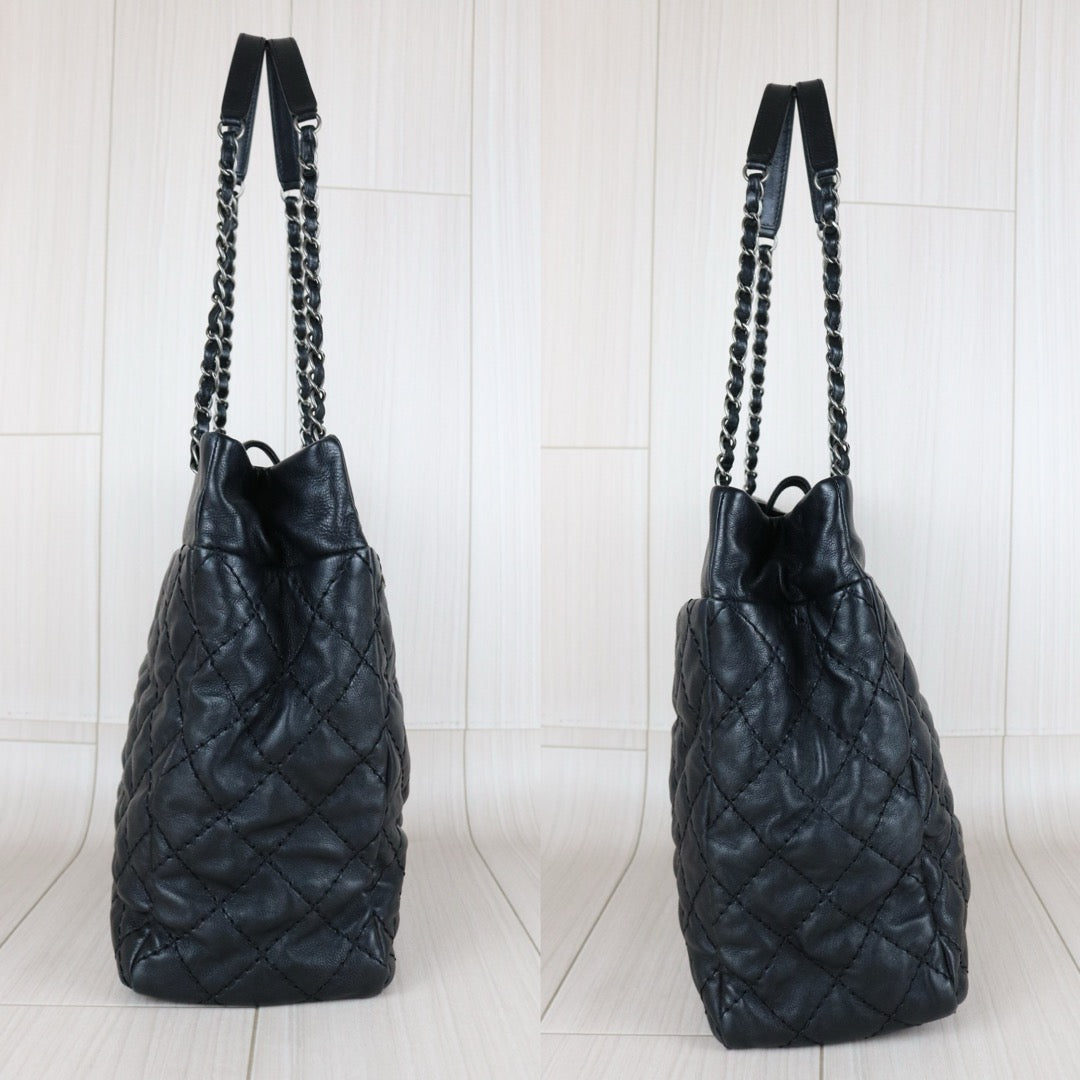 Include Entrupy Certificate of Authenticity｜Good ( Rank AB) ｜CHANEL Calf Leather Chain Tote Shoulder Bag Black Made in 2013-2014Year｜S26011102