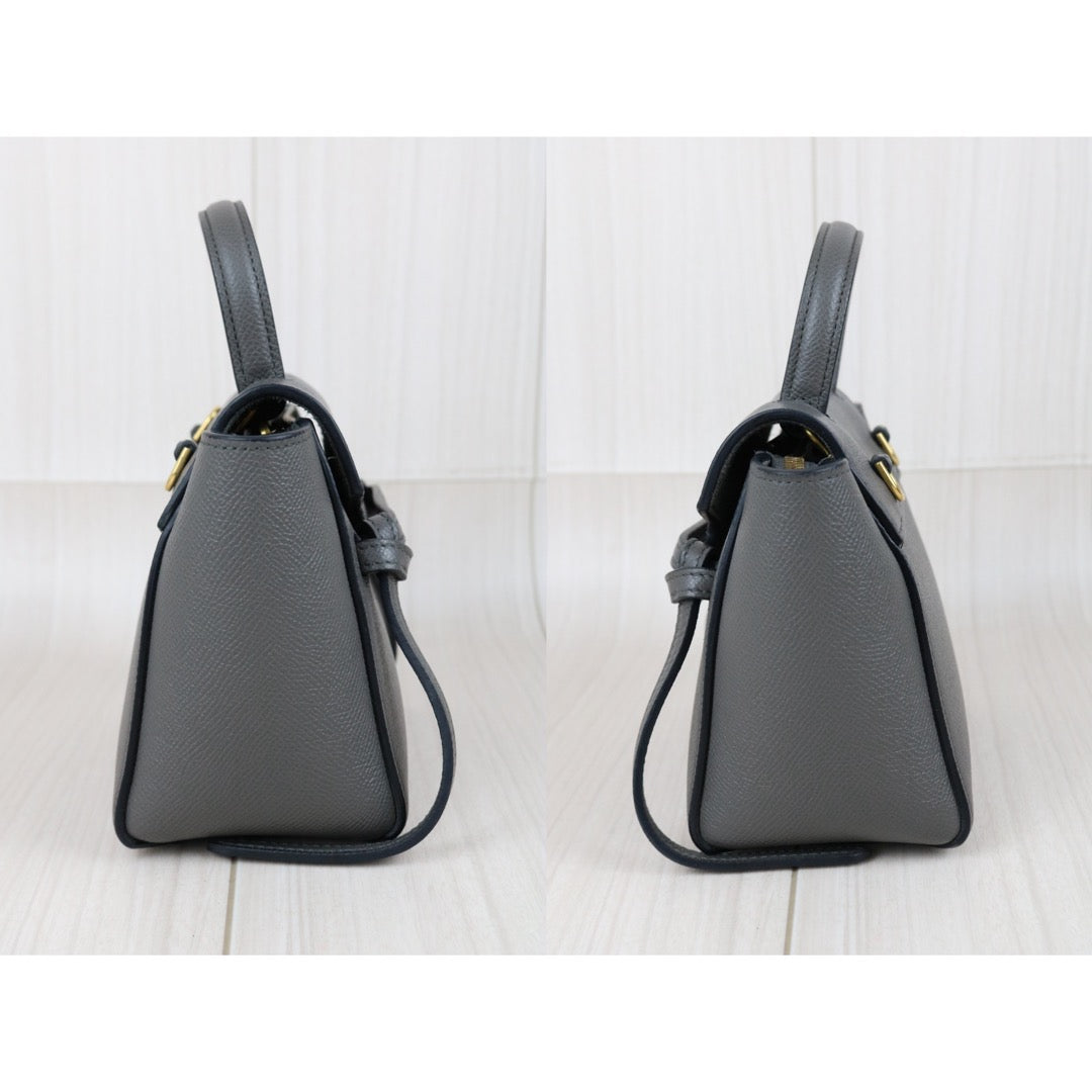 Include Entrupy Certificate of Authenticity｜Very Good ( Rank A)｜CELINE Calf Leather Belt Pico Handbag Shoulder Bag Etoupe Gray｜X26100714