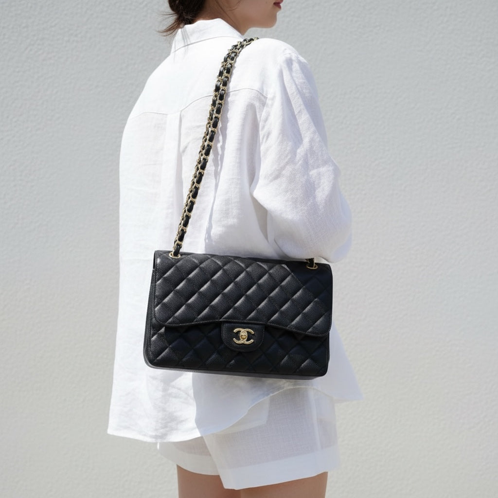 Include Entrupy Certificate of Authenticity｜Very Good ( Rank A)｜ CHANEL Matrasse Chain Caviar Skin Jumbo Black  Made In 2011Year｜S26060104