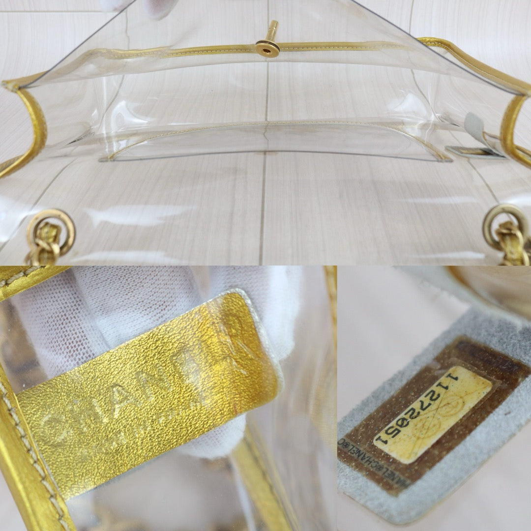 Include Entrupy Certificate of Authenticity｜Good ( Rank AB) ｜ CHANEL Vintage Clear PVC Gold Trim Classic Flap  Chain Bag Made In 2006-2008 Year｜S26083011