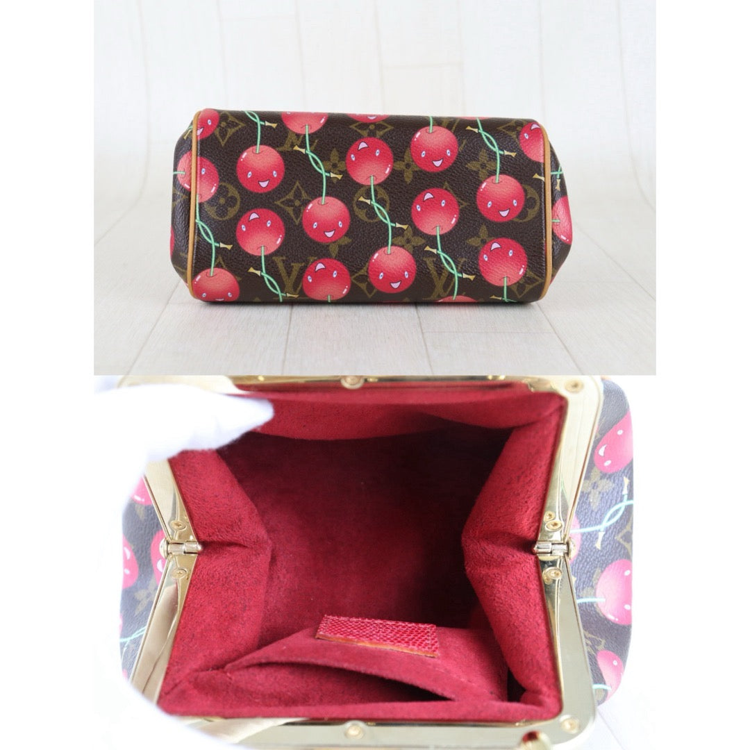 Include Entrupy Certificate of Authenticity｜Very Good ( Rank A) ｜ Louis Vuitton Takashi Murakam Cherry Monogram Sac Fermoir HandBag Limited Edition｜H26012801