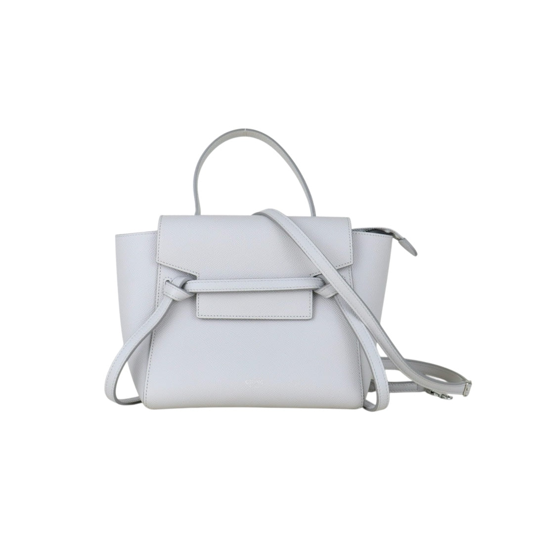 Include Entrupy Certificate of Authenticity｜Very Good ( Rank A)｜CELINE Calf Leather  Belt Nano Handbag Shoulder Bag Light Gray｜S26010901