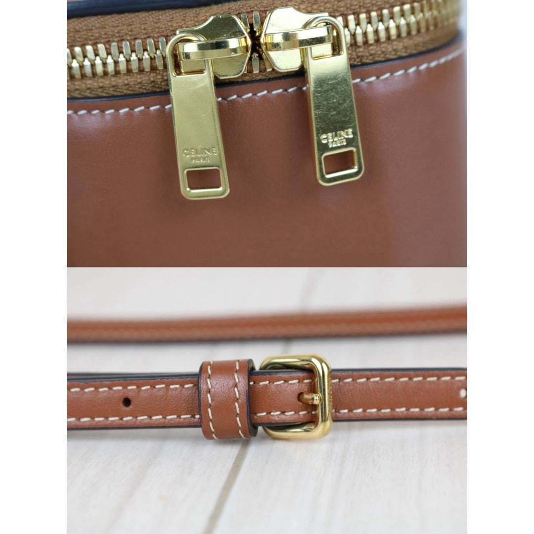 Include Entrupy Certificate of Authenticity｜Very Good ( Rank A)｜ CELINE Box Triomphe Calf Leather Mini Handbag Shoulder Bag Caramel  ｜S26061201
