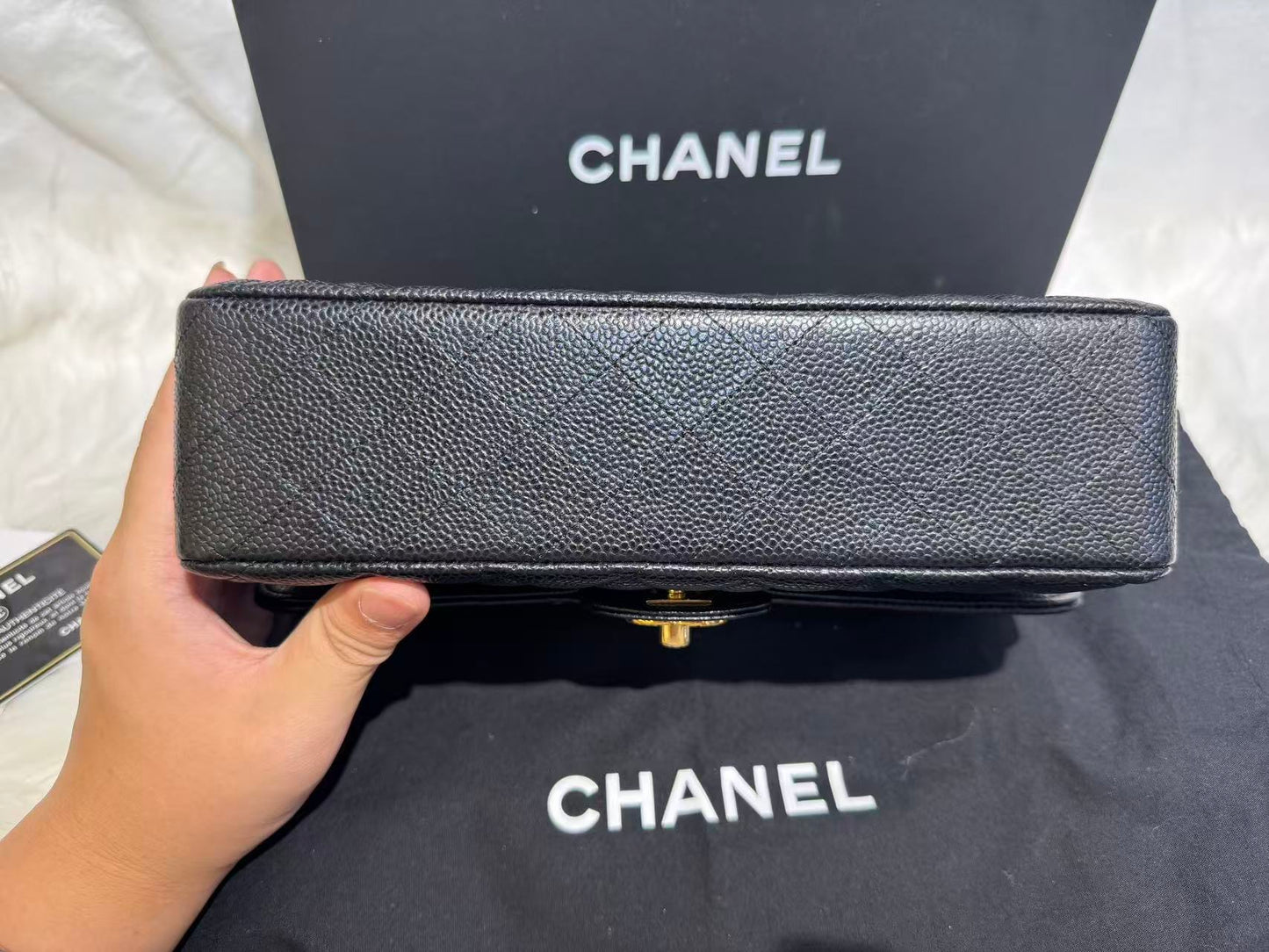 Include Entrupy Certificate of Authenticity｜Very Good ( Rank A)｜CHANEL Caviar Skin Matrasse Chain Double Flap 25 Shoulder Bag Black