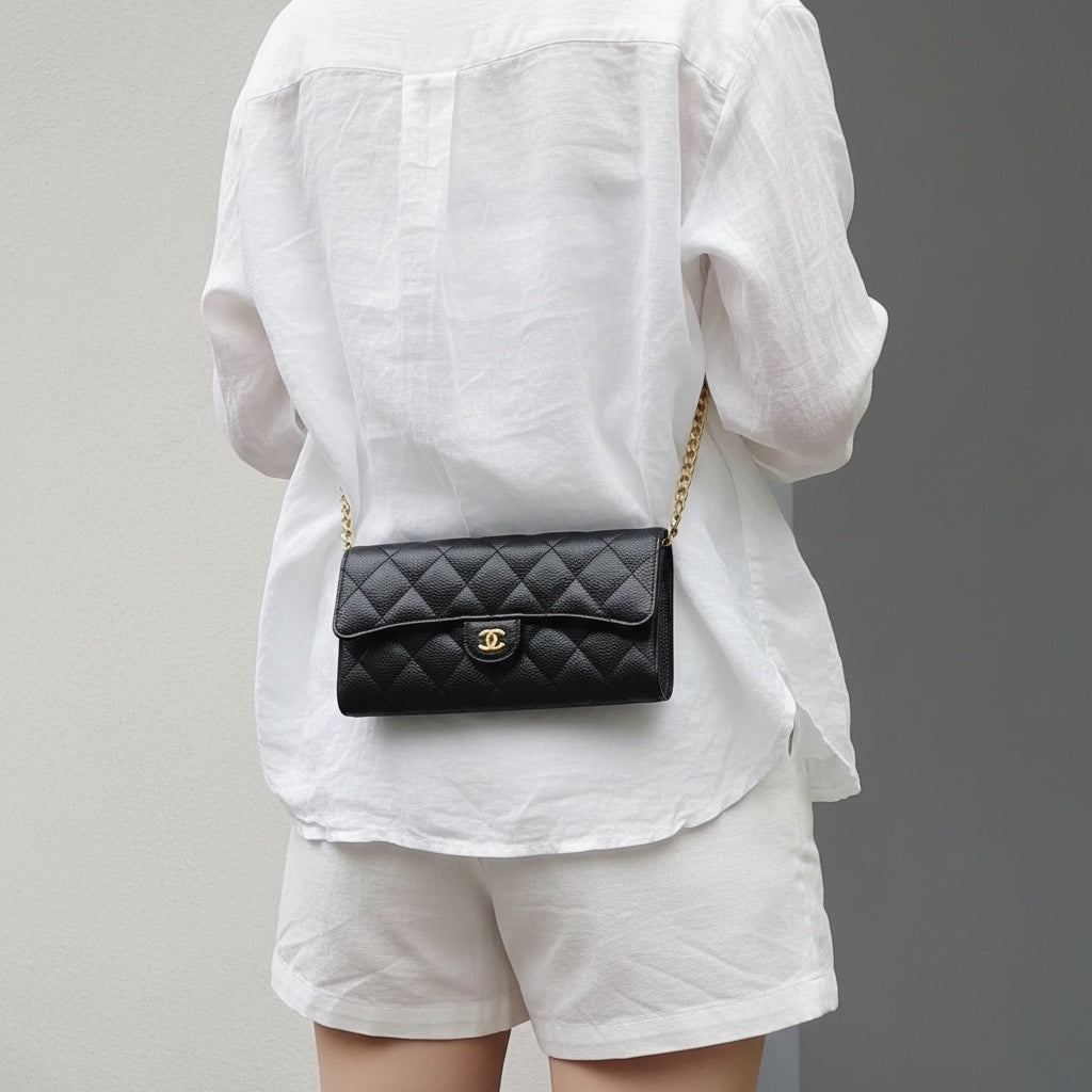 Include Entrupy Certificate of Authenticity｜Good ( Rank AB) ｜CHANEL Caviar Skin Black Long Wallet Made In 2019-2020Year｜26052805