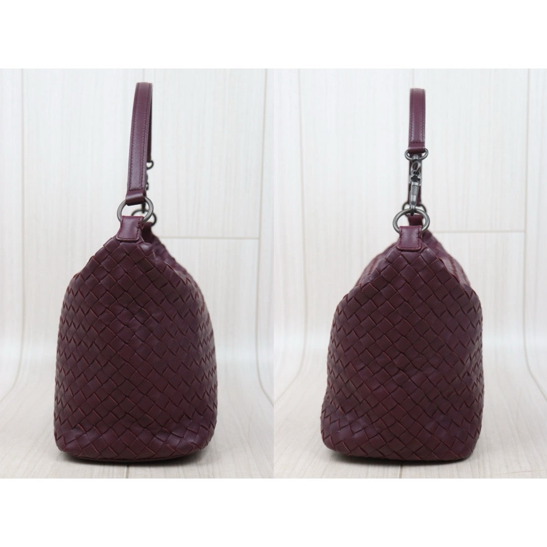 Very Good ( Rank A)｜ Bottega Veneta Lamb Skin  Braid Shoulder Bag Claret｜25062620