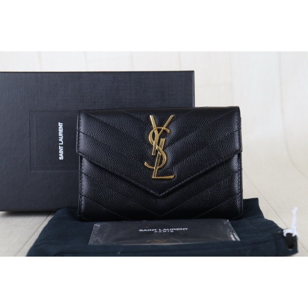 Include Entrupy Certificate of Authenticity｜Excellent（Rank SA）｜  Saint Laurent YSL Caviar Skin Calf Leather  Card Holder Black｜S26030819