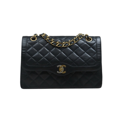 Include Entrupy Certificate of Authenticity｜Good ( Rank AB)｜CHANEL Paris Limited Edition Lambskin Black Double Flap Shoulder Bag  Made In 1991～1994Year｜S26080615