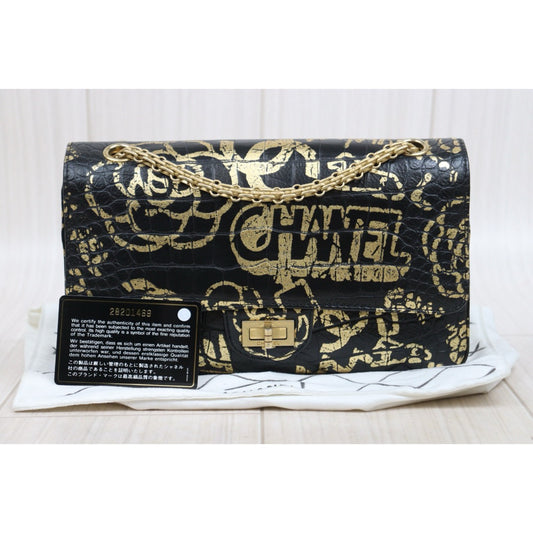 Good ( Rank AB)｜ CHANEL 2.55 Double Flap Graffiti Crocodile Pattern Matelasse Chain Shoulder Bag Limited edition  Made in 2019-2020Year｜Y25110425