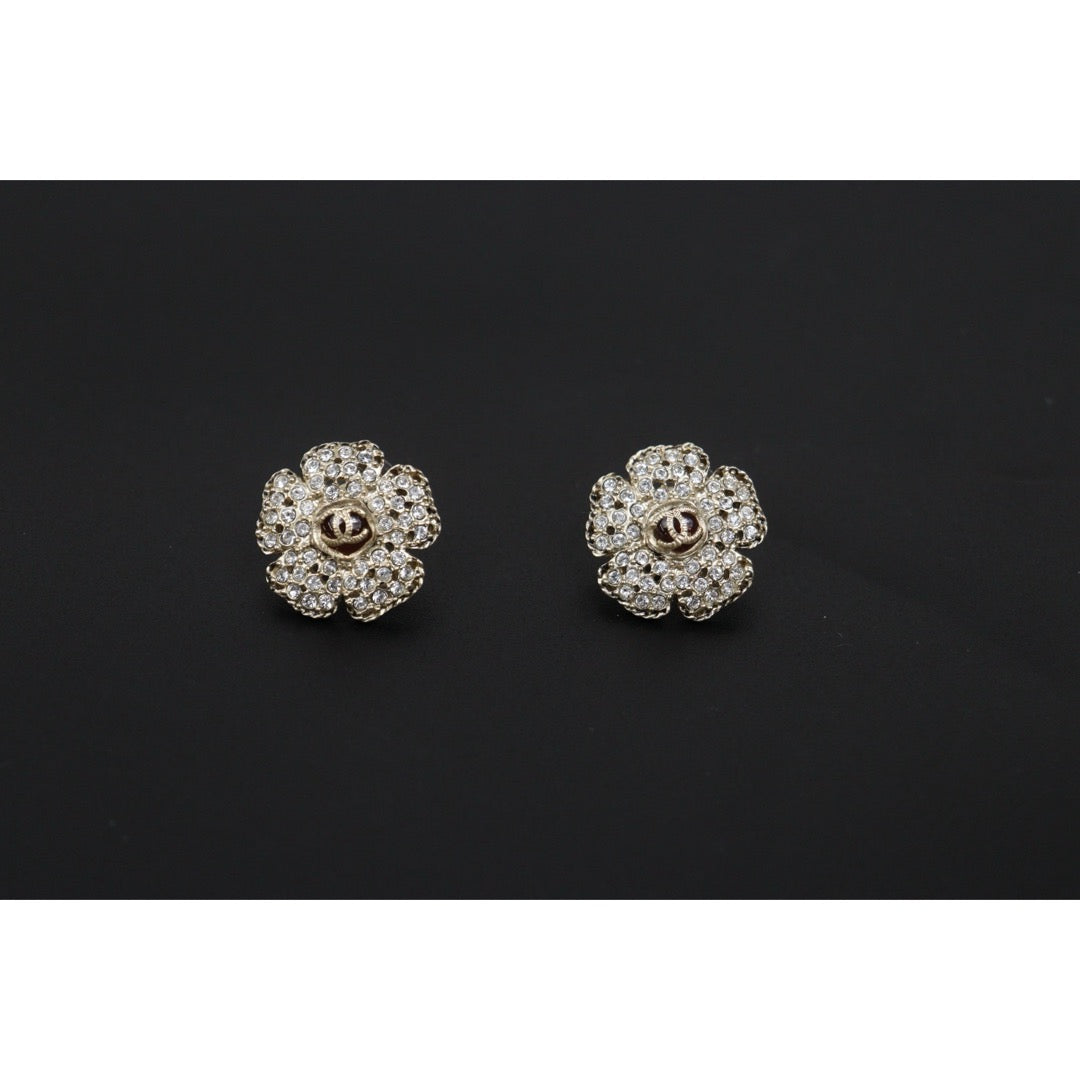 Excellent（Rank SA）｜ CHANEL A19K Coco Mark Camellia Rhinestone Earrings Made In 2019Year｜S26031010