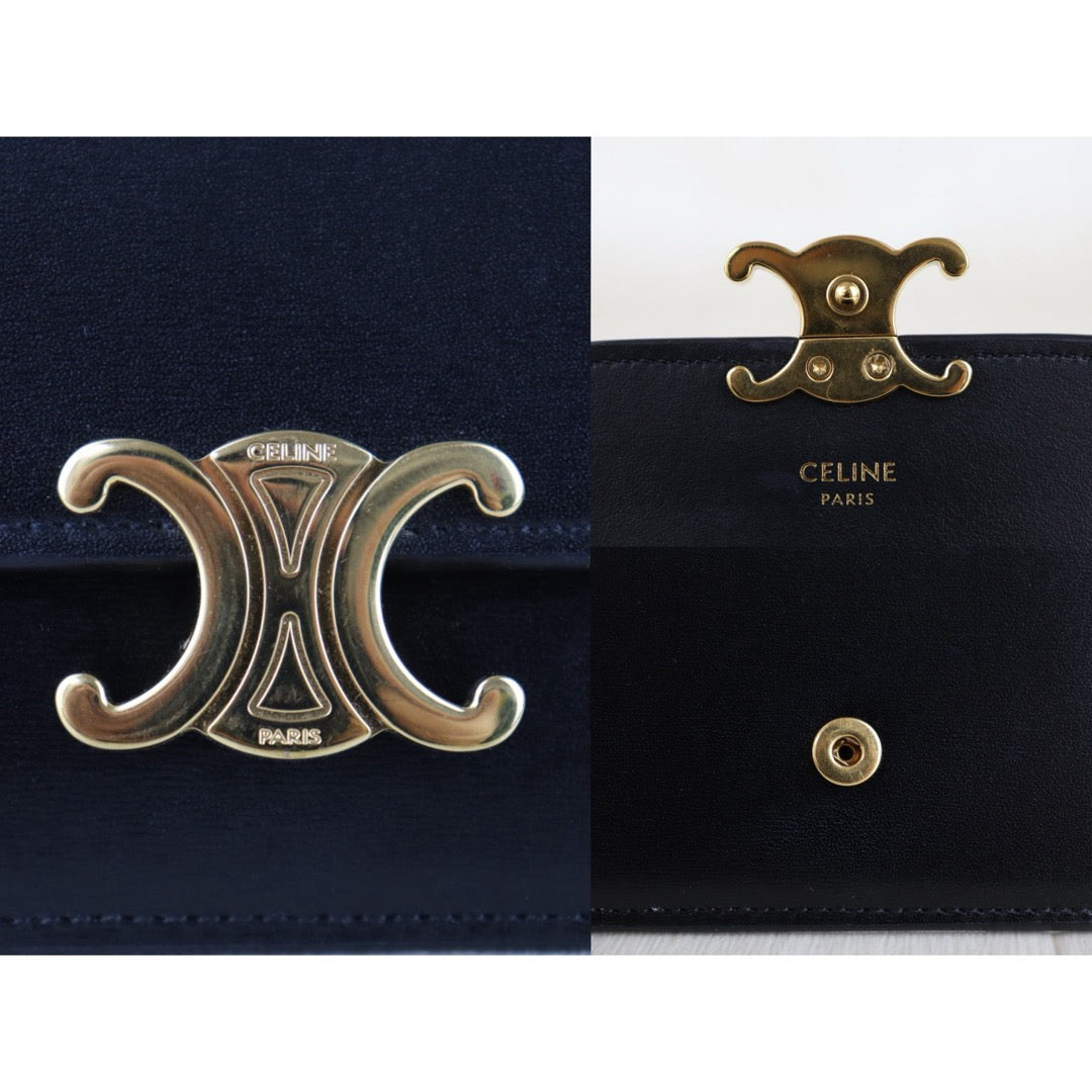 Include Entrupy Certificate of Authenticity｜Very Good ( Rank A)｜CELINE Calf Leather Box Black  Card Holder Golden Hardware｜S26030832