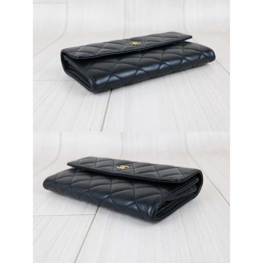 Include Entrupy Certificate of Authenticity｜Very Good ( Rank A)｜CHANEL Caviar Skin Black Long Wallet Made In 2015-2016Year｜S26050801