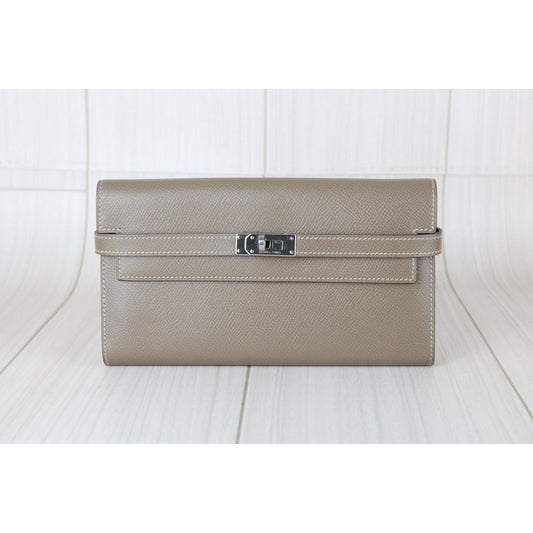 Very Good ( Rank A)｜ HERMES Epsom Kelly Wallet Etoupe Gray □N Stamp Made In 2010 Year｜W25092603