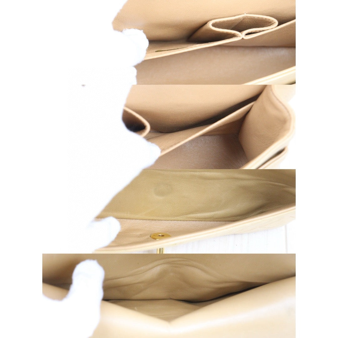 Good ( Rank AB)｜ CHANEL  Lamb Skin Beige Double Flap 25 Shoulder Bag Made in 1997-1999 Year ｜P25012204