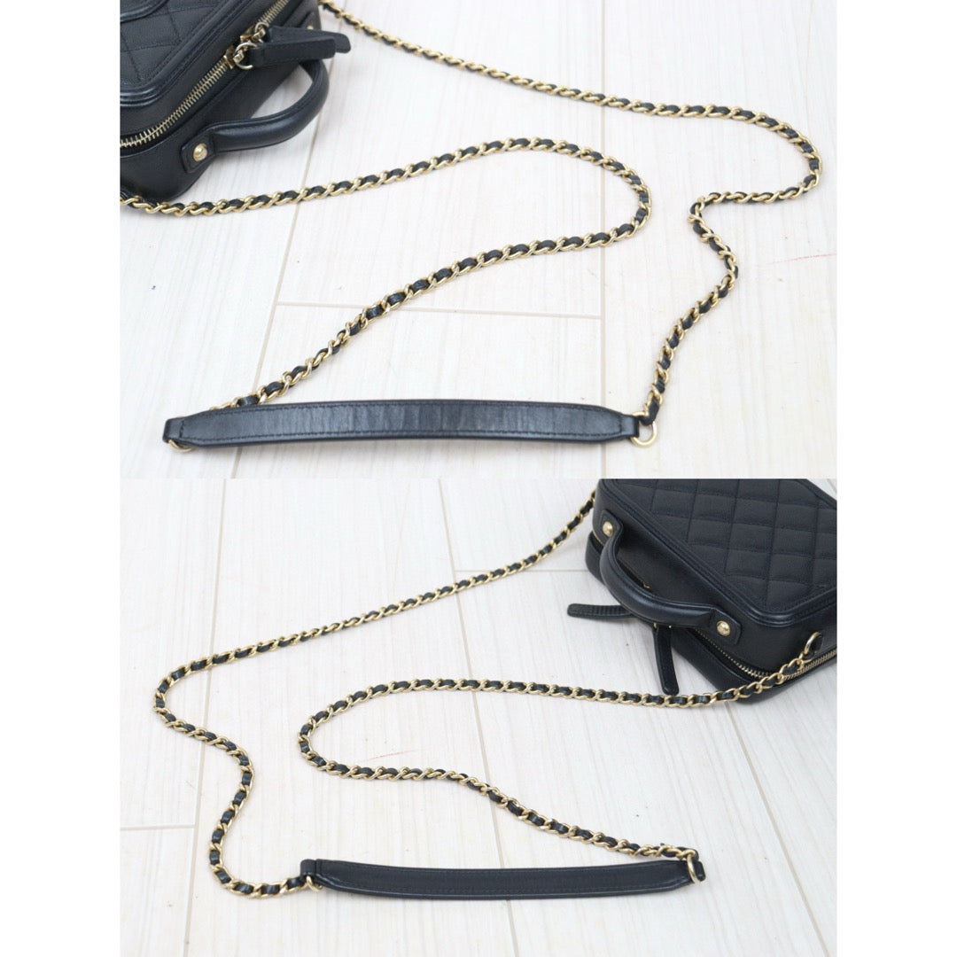 Very Good ( Rank A)｜ CHANEL  Caviar Skin Leather Calf Leather Mini Vanity Case Shoulder Bag Black Made In 2018 Year ｜P24122007