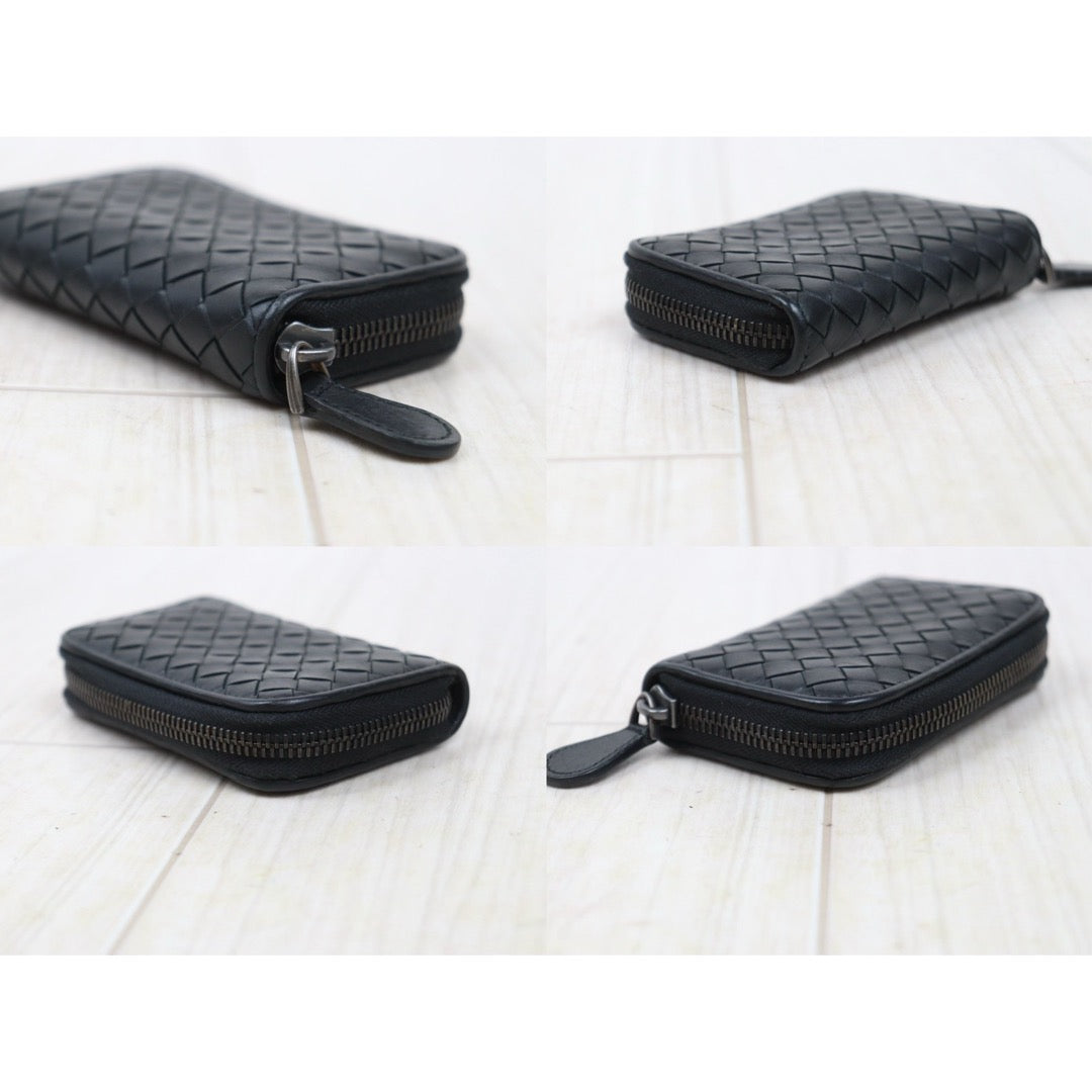 Good ( Rank AB)｜ Bottega Veneta Lamb Skin Braid Black Wallet Card Holder Coin Purse｜25090111