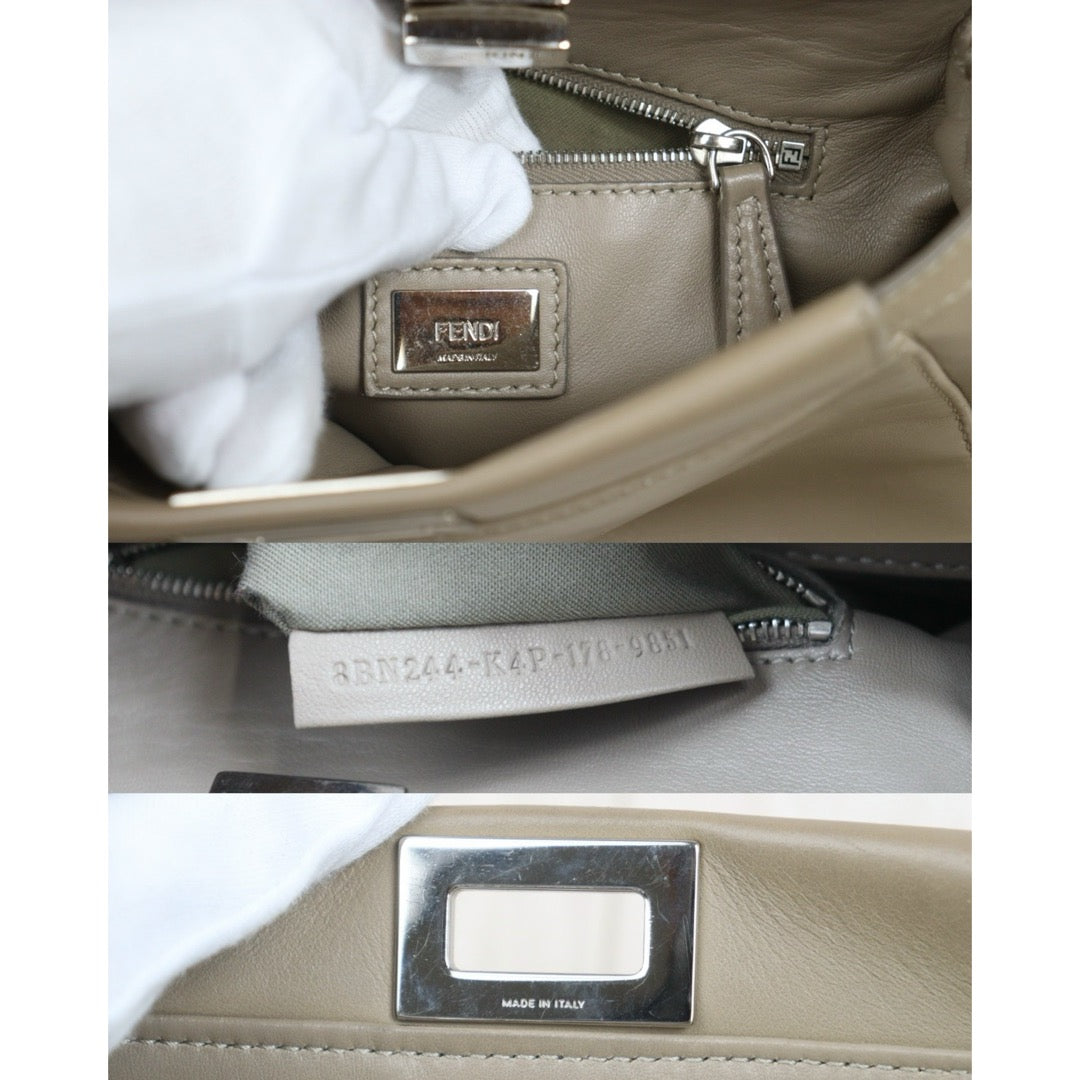 Include Entrupy Certificate of Authenticity｜Good ( Rank AB) ｜ FENDI Calf Leather Peekapoo iconic mini Handbag With Shoulder Bag Pebble｜26081806