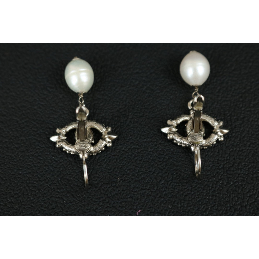 Excellent（Rank SA）｜ CHANEL Coco Mark Rhinestone Pearl Earrings Silver｜X25040603