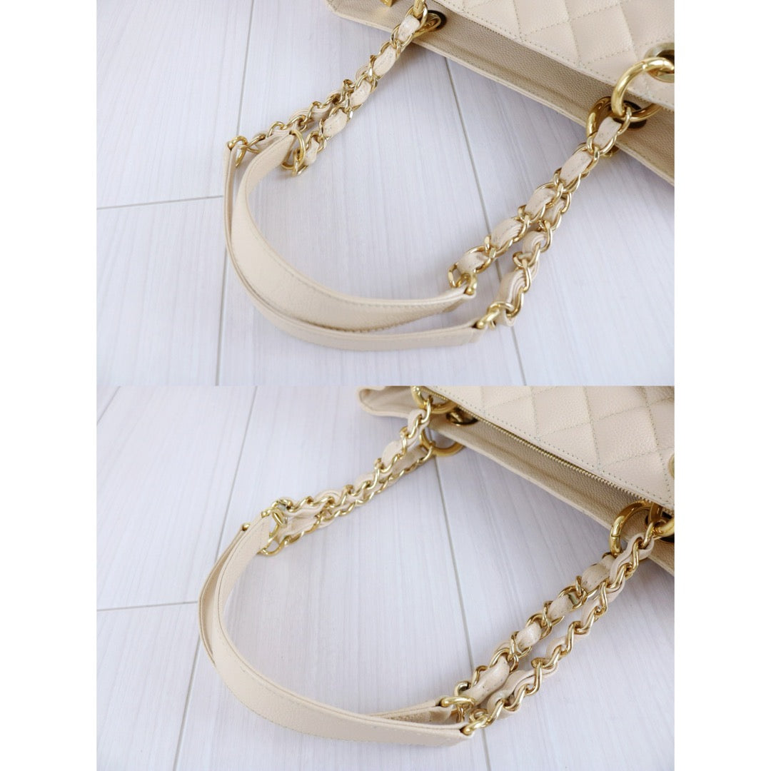 Very Good ( Rank A) ｜ CHANEL Caviar Skin Matrasse Chain GST Tote Bag  Beige  Made In 2010-2011Year｜S25122306