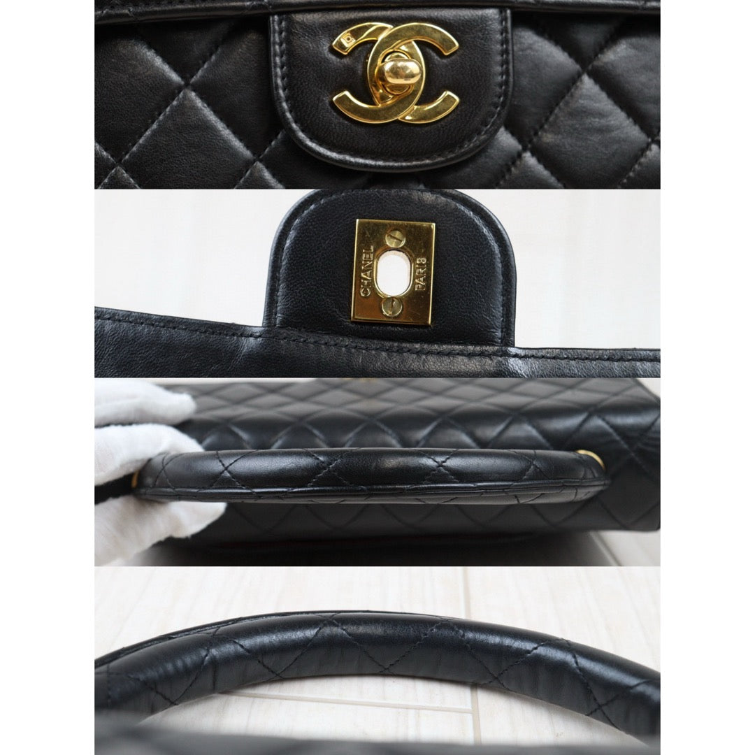 Good ( Rank AB)｜CHANEL Coco Handle Lamb Skin Handbag Black  Made In 1991-1994Year｜P24073008