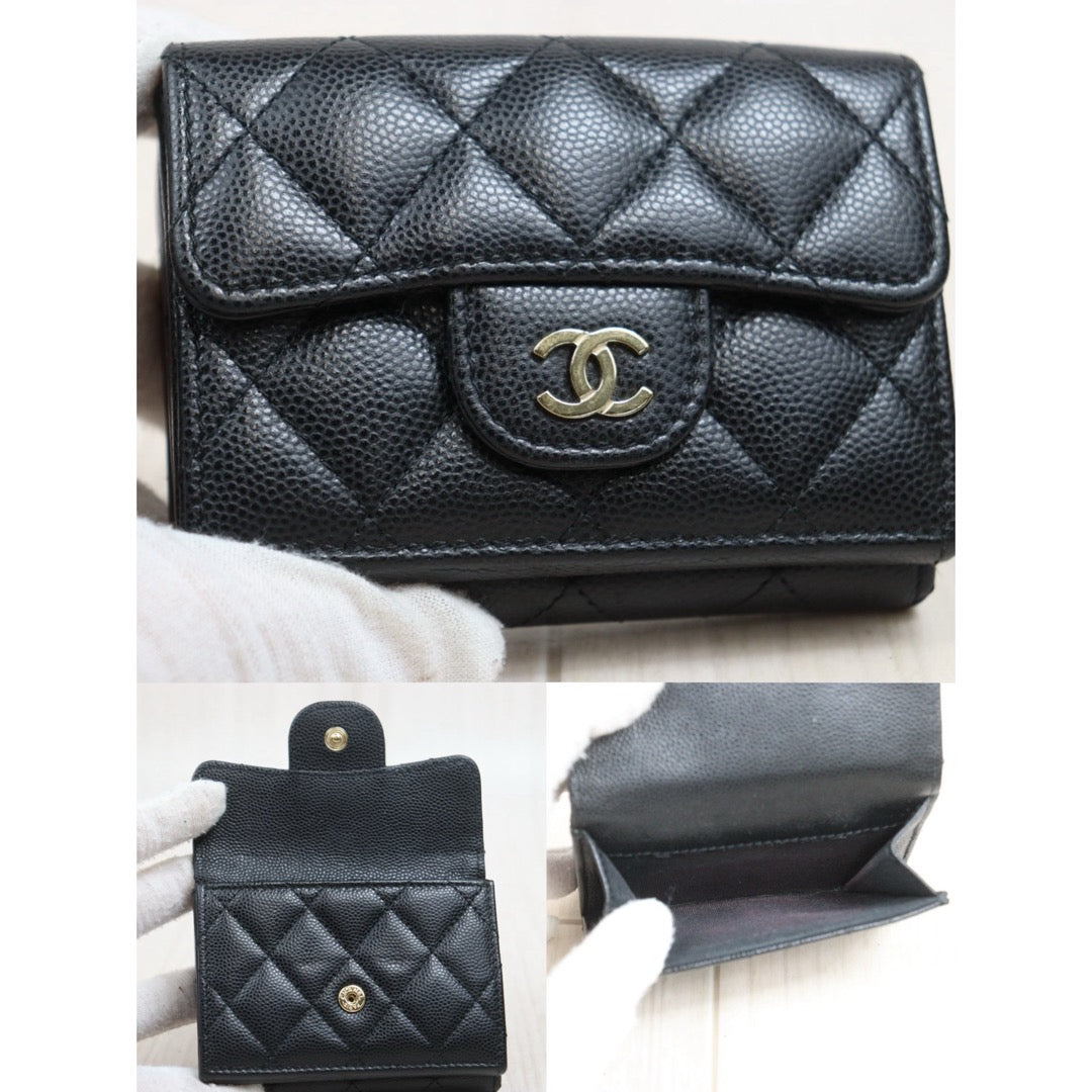 Very Good ( Rank A)｜Full Set Chanel Caviar Skin Black Wallet Made In 2022-2023 Year ｜26022006