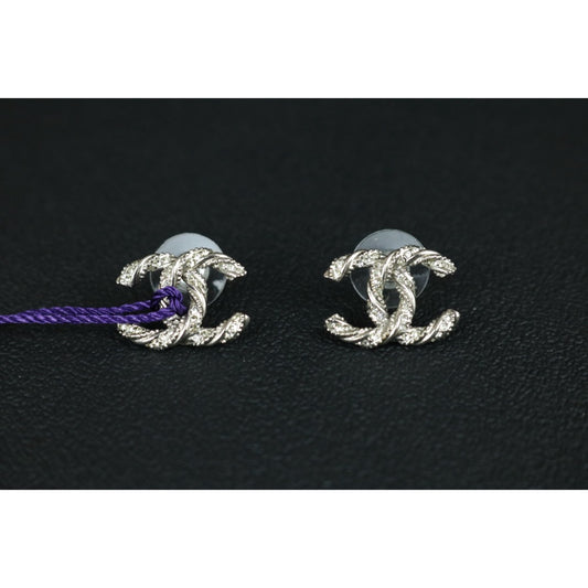 Include Authentic Detective Certificate of Authenticity｜Very Good ( Rank A) ｜CHANEL B14C COCO Mark Braids Rhinestone Earrings Made In 2014 Year｜X26042003