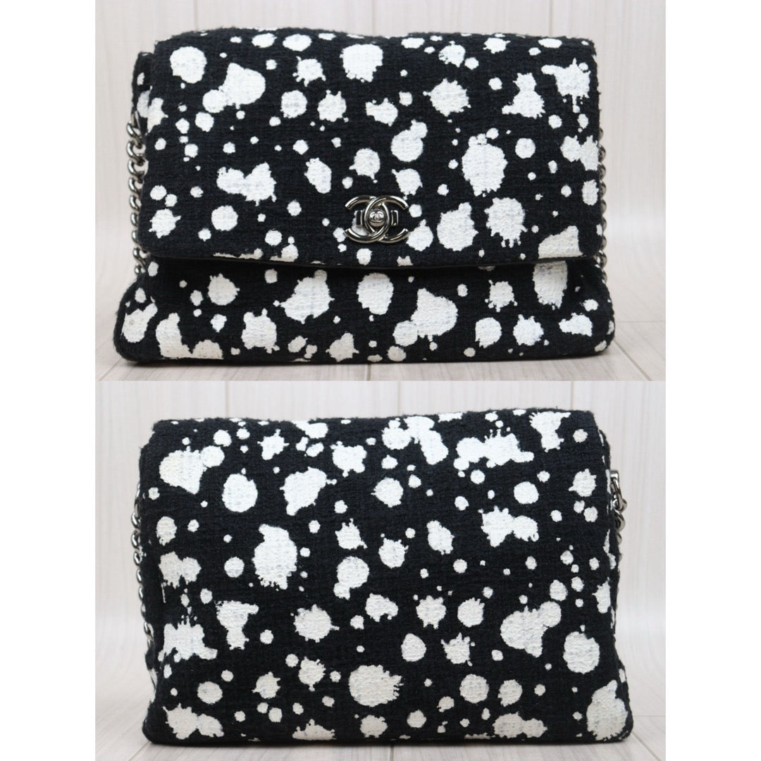 Very Good ( Rank A)｜ CHANEL Tweed Splashed Ink Single Flap 28 Shoulder Bag Made in 2015-2016Year｜Y25112503
