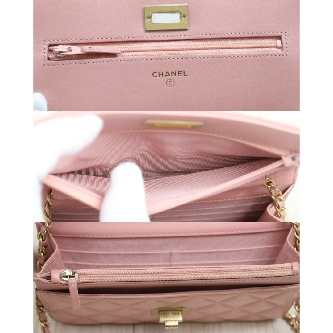 Include Entrupy Certificate of Authenticity｜Very Good ( Rank A)｜ CHANEL Matelasse Chain 2.55  Aged Calfskin WOC Pink Made in 2018Year ｜S26060101