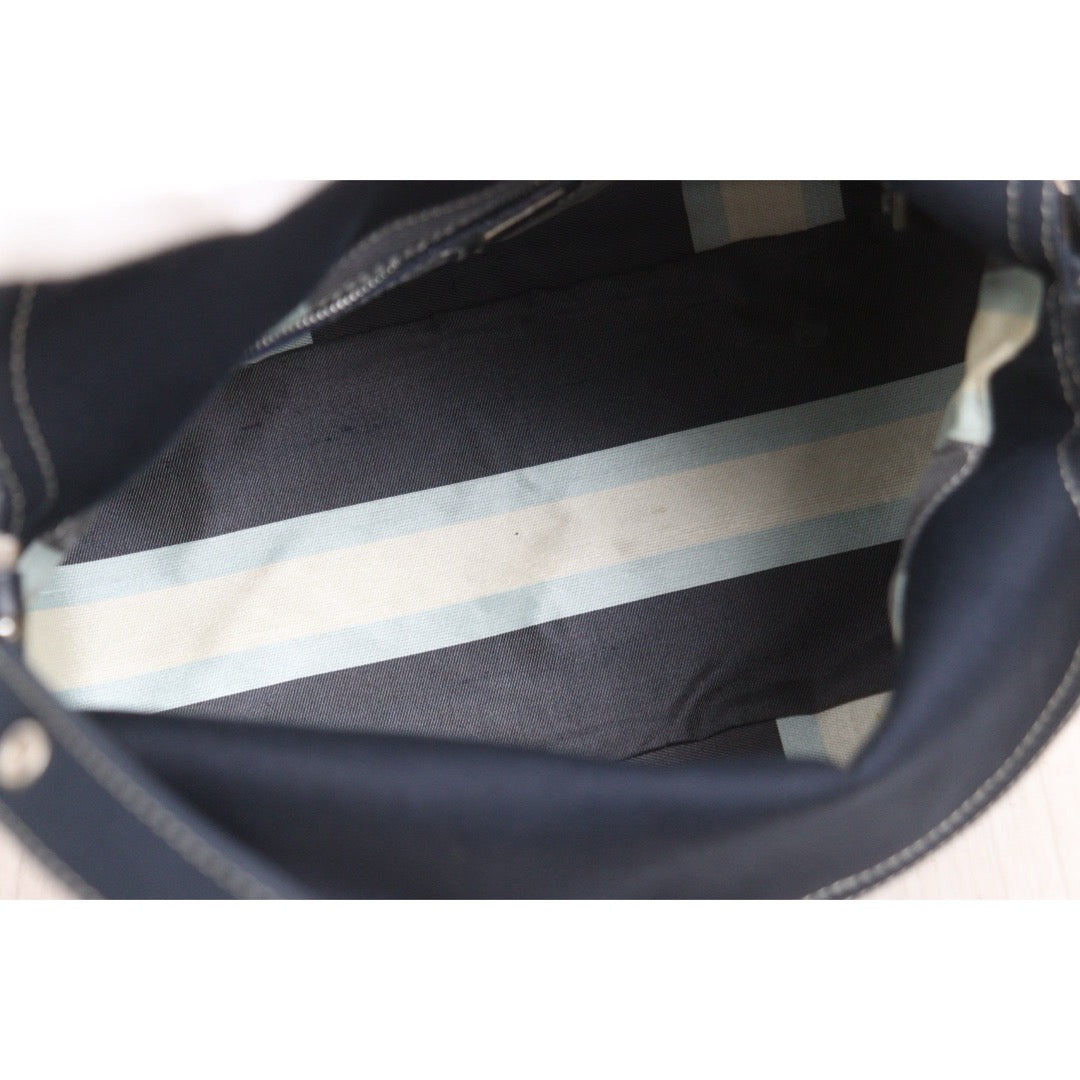 Include Entrupy Certificate of Authenticity｜Good ( Rank AB)｜ FENDI Mamma Baguette Canvas Enamel FF Buckle Shoulder Bag Navy Blue ｜26092403