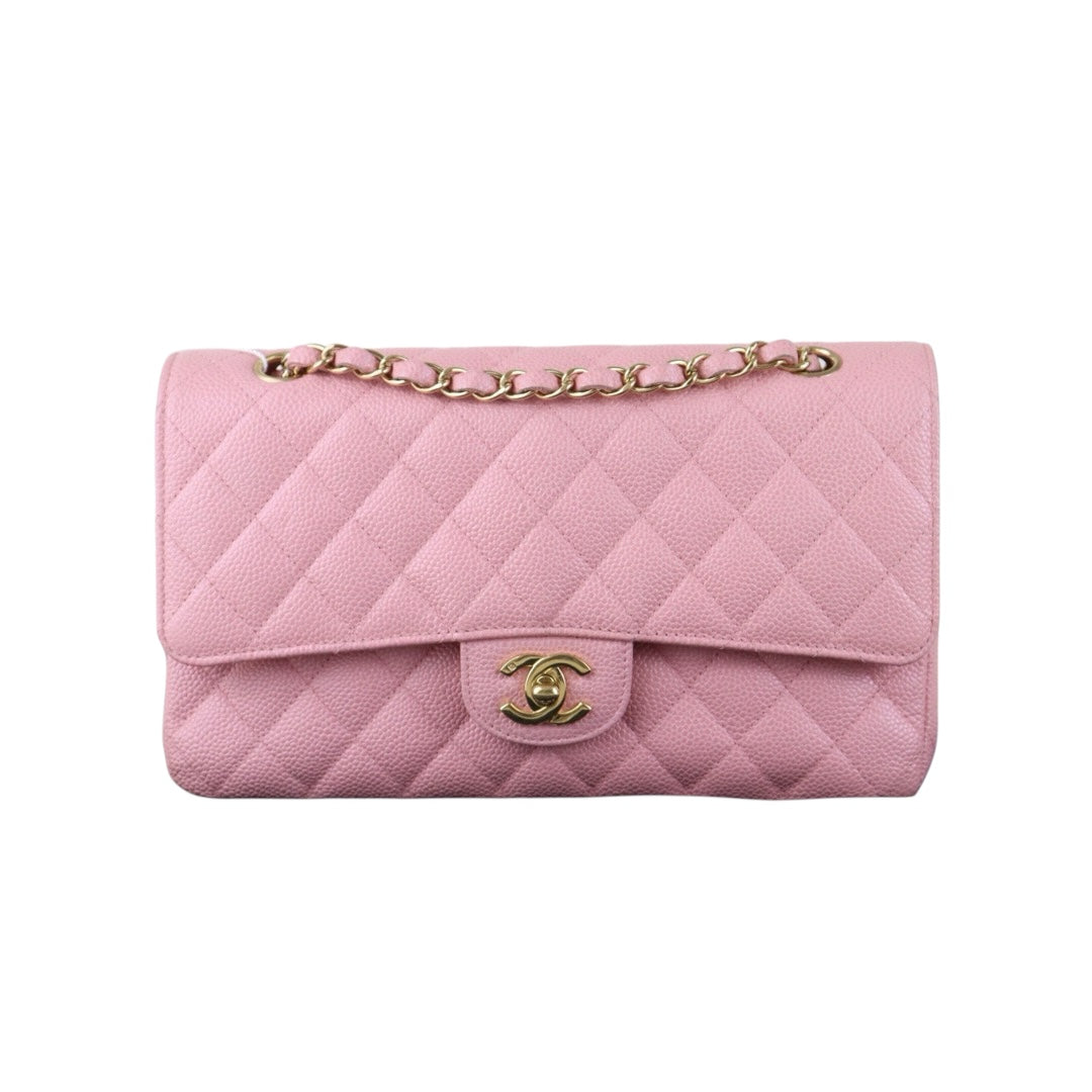 Include Entrupy Certificate of Authenticity｜Excellent（Rank SA）｜ CHANEL Caviar Skin Calf Leather Chain Double Flap 25 Shoulder Bag  Light Pink Made In 2005-2006Year｜S26083006