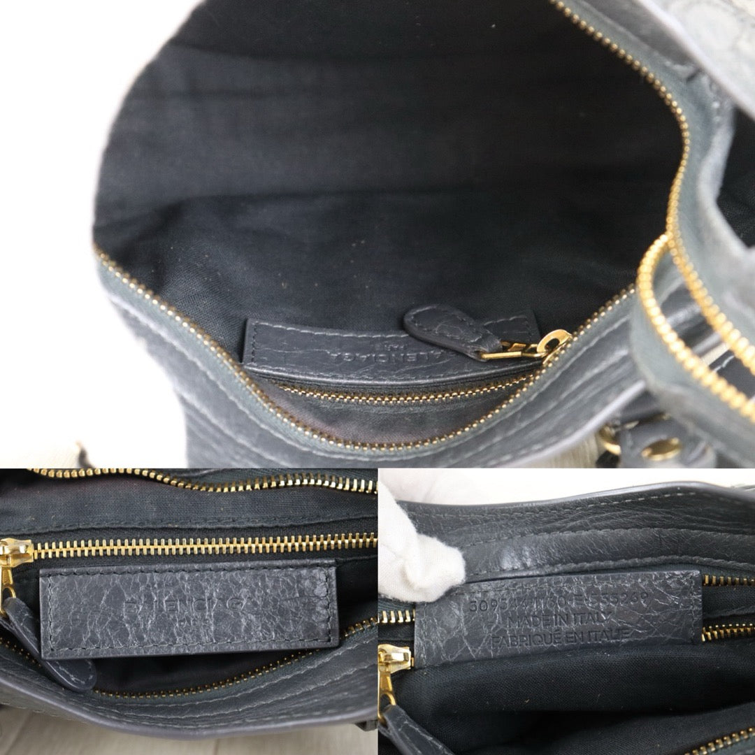 Include Entrupy Certificate of Authenticity｜Very Good ( Rank A)｜Balenciaga Waxed Leather Gaint Classic City Mini Grey HandBag Shoulder Bag ｜Z26100205