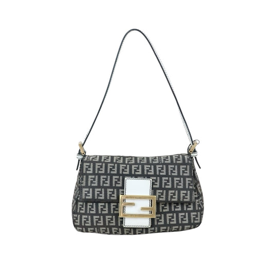 Include Entrupy Certificate of Authenticity｜Good ( Rank AB)｜ FENDI Zucca Mamma Baguette Shoulder Bag Black and White｜X26100712