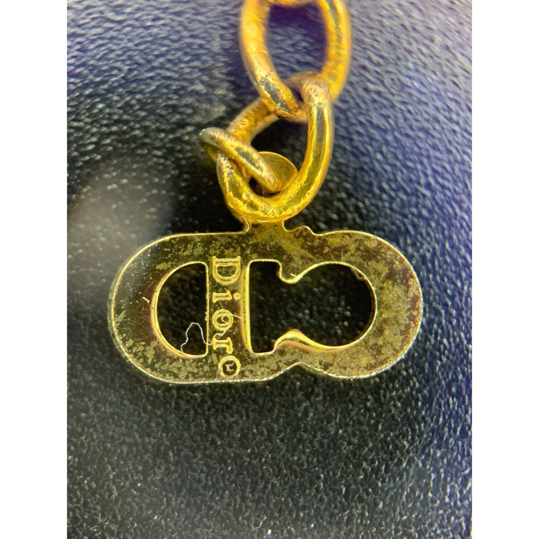 Include Authentic Detective Certificate of Authenticity｜Very Good ( Rank A) ｜ Dior CD Rhinestone Necklace Golden ｜26011509