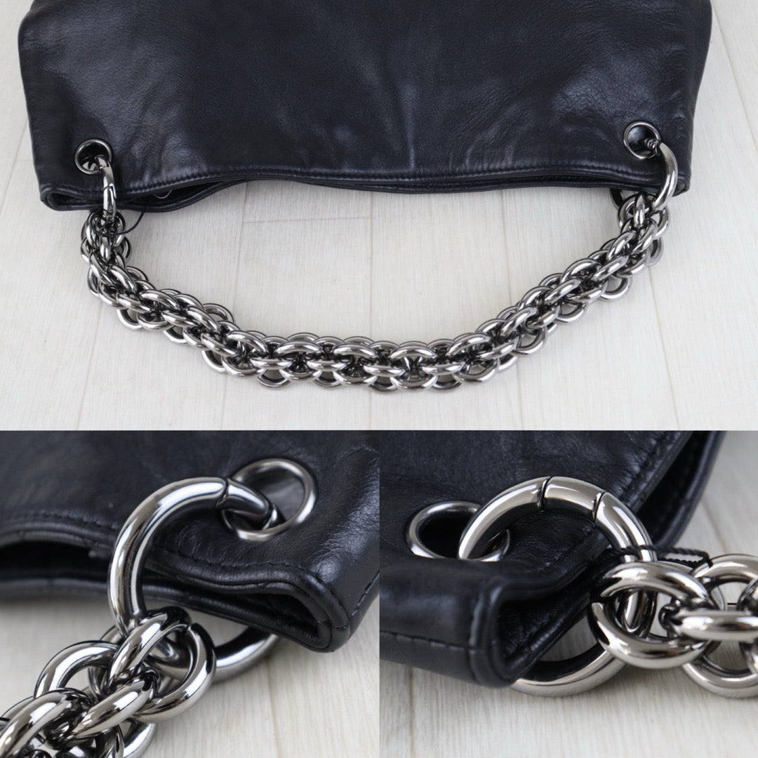 Include Entrupy Certificate of Authenticity｜Very Good ( Rank A)｜ CHANEL Lamb Skin Soft And Chain  Hobo Bag  Black Made In 2006-2008 Year｜S26090736