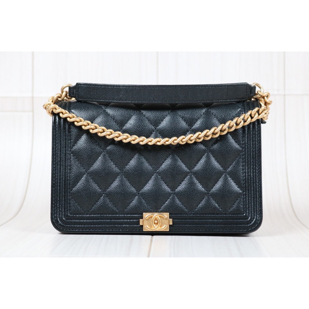 Very Good Rank A CHANEL Leboy Caviar Skin Black WOC Shoulder Bag S2 BRAND GET