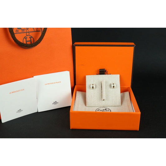 Very Good ( Rank A) ｜ HERMES Mini PopH Earrings Craie White Silver｜W25091011