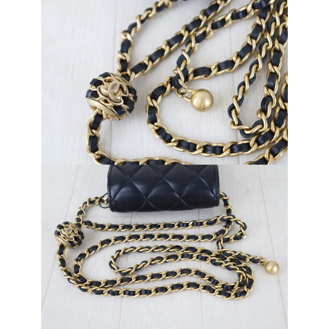 Include Entrupy Certificate of Authenticity｜Very Good（Rank A）｜CHANEL Lamb Skin  Flap Phone Holder Chain Shoulder Bag Black Made In 2022-2023 Year ｜Z26101202