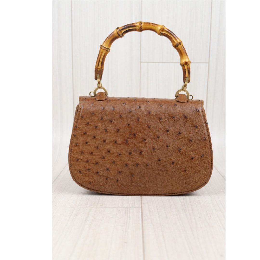 Rank A ｜ GUCCI Vintage Ostrich skin Bamboo Hand Bag Shoulder Bag｜23110710