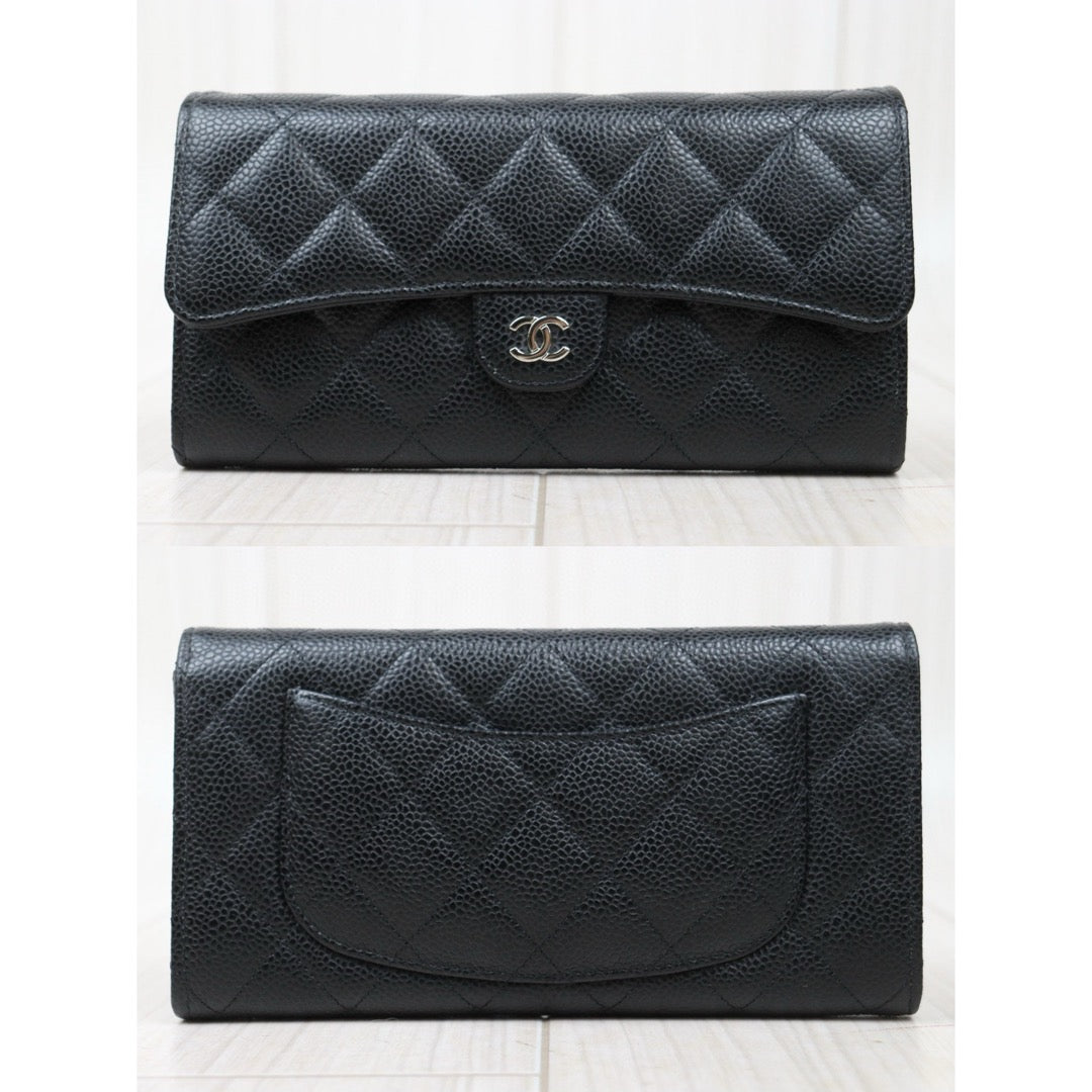 CHANEL  Excellent（Rank SA）｜CHANEL Caviar Skin Black Long Wallet Made In 2019 - 2020 Year｜24122302