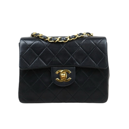 Good ( Rank AB)｜ CHANEL Lanbskin Square 17 Pearl  Shoulder Bag Black Made In 1991～1994 Year ｜25013118