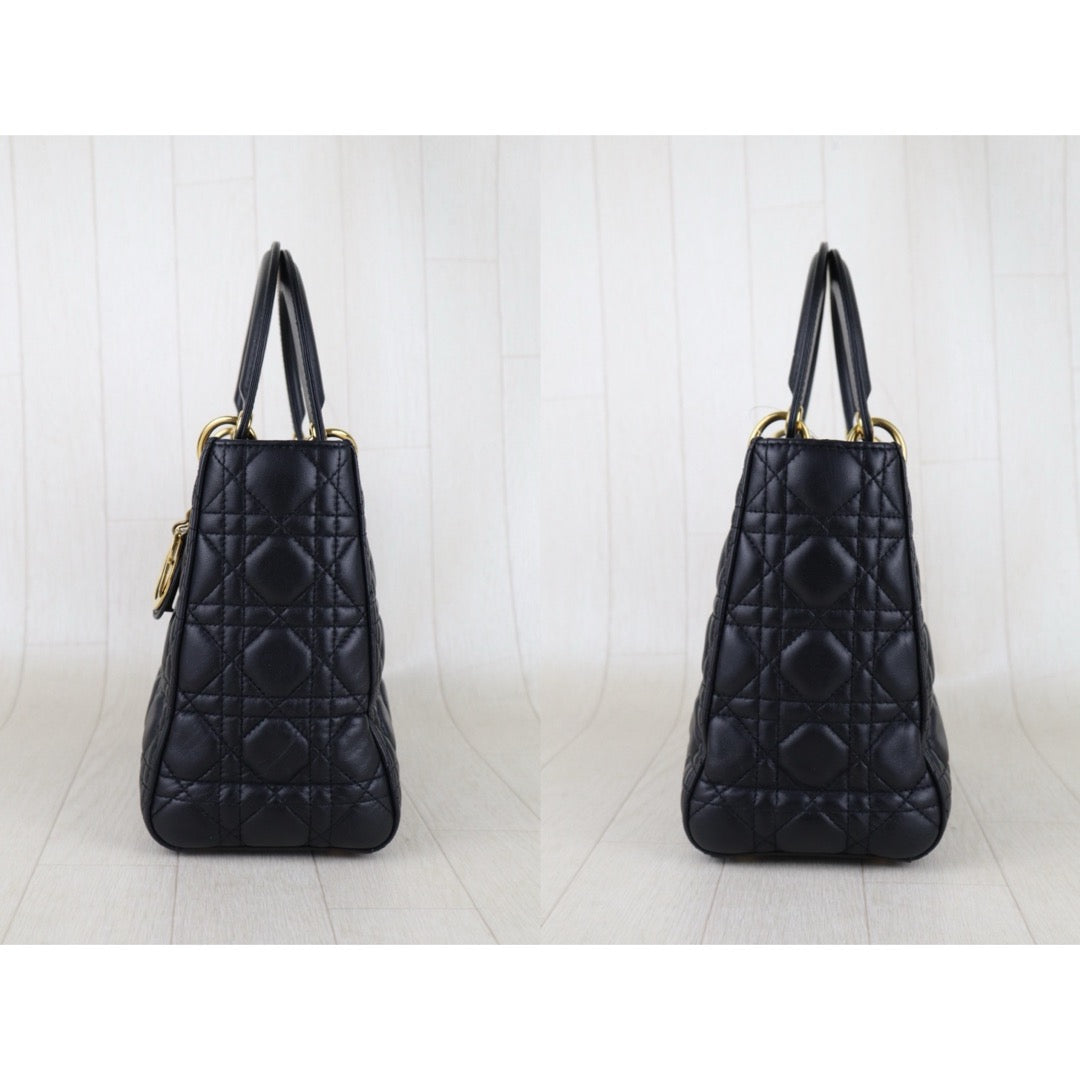 Include Entrupy Certificate of Authenticity｜Good ( Rank AB)｜  Dior Lady Dior Lamb Skin 2WAY Handbag Shoulder Bag Black ｜S26022601