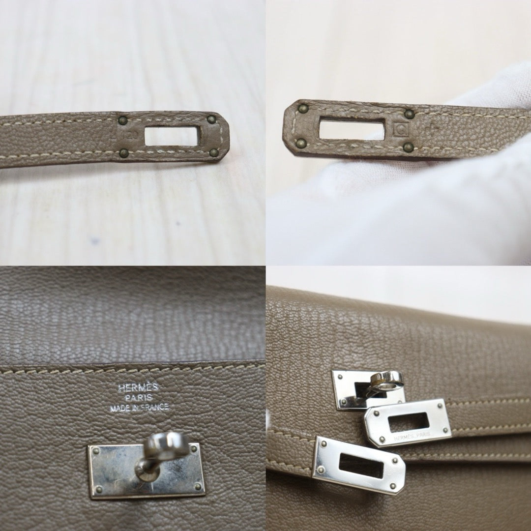 Include Entrupy Certificate of Authenticity｜Good ( Rank AB)｜ HERMES Goatskin Kelly Long Wallet Etoupe □Q Stamp Made In 2013Year｜W26020602