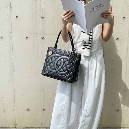 Include Entrupy Certificate of Authenticity｜Good ( Rank AB)｜ CHANEL Caviar Skin Calf Leather Tote Bag Black Made In 2000～2002Year｜26022611