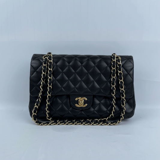 ( Rank B)｜ CHANEL Lamb Skin Matrasse Double Flap 25 Shoulder Bag Black